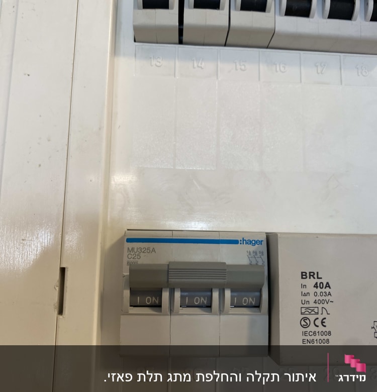לוח חשמל עם מפסקים ומתגים במצב פועל